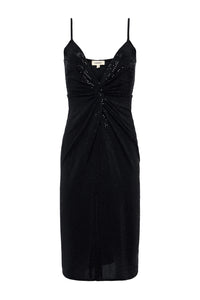 Chatou Sequin Twist-Front Dress in Black