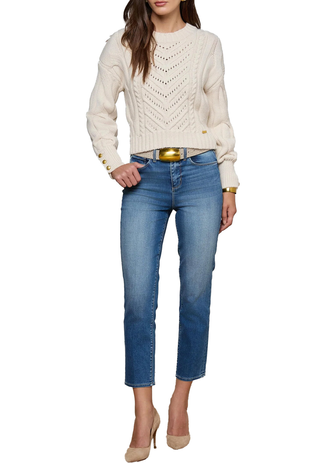 Storm Cable Knit Sweater in Ivory Gold