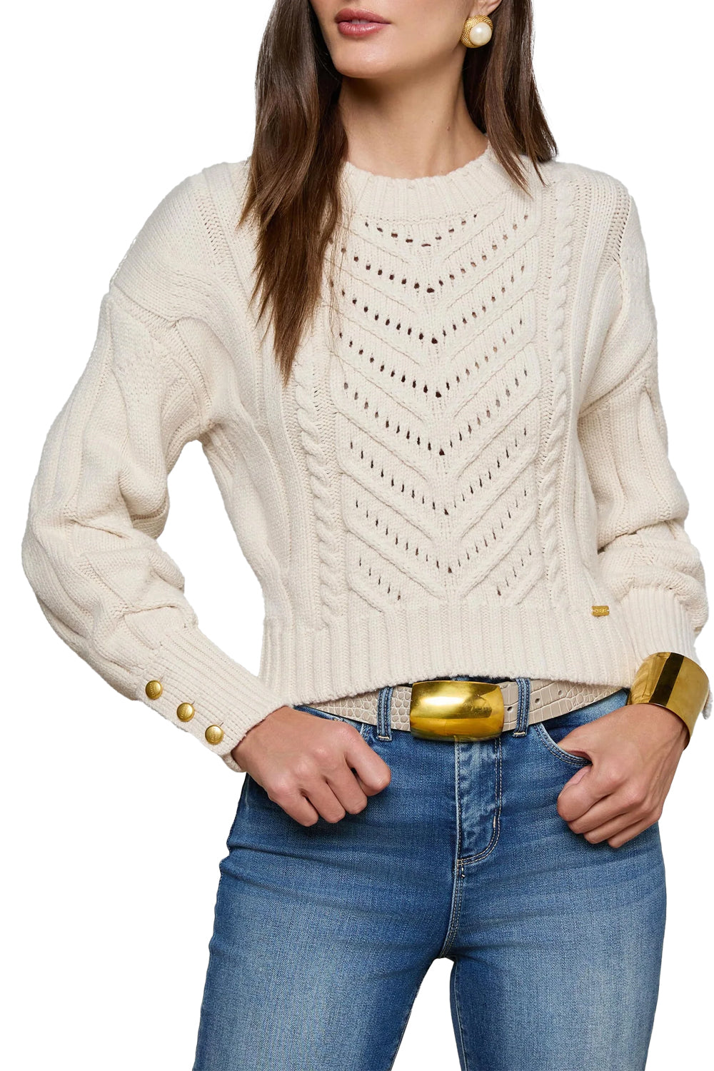 Storm Cable Knit Sweater in Ivory Gold