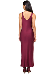 Akiya Satin Maxi Dress in Merlot Red