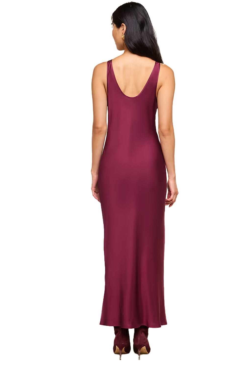 Akiya Satin Maxi Dress in Merlot Red