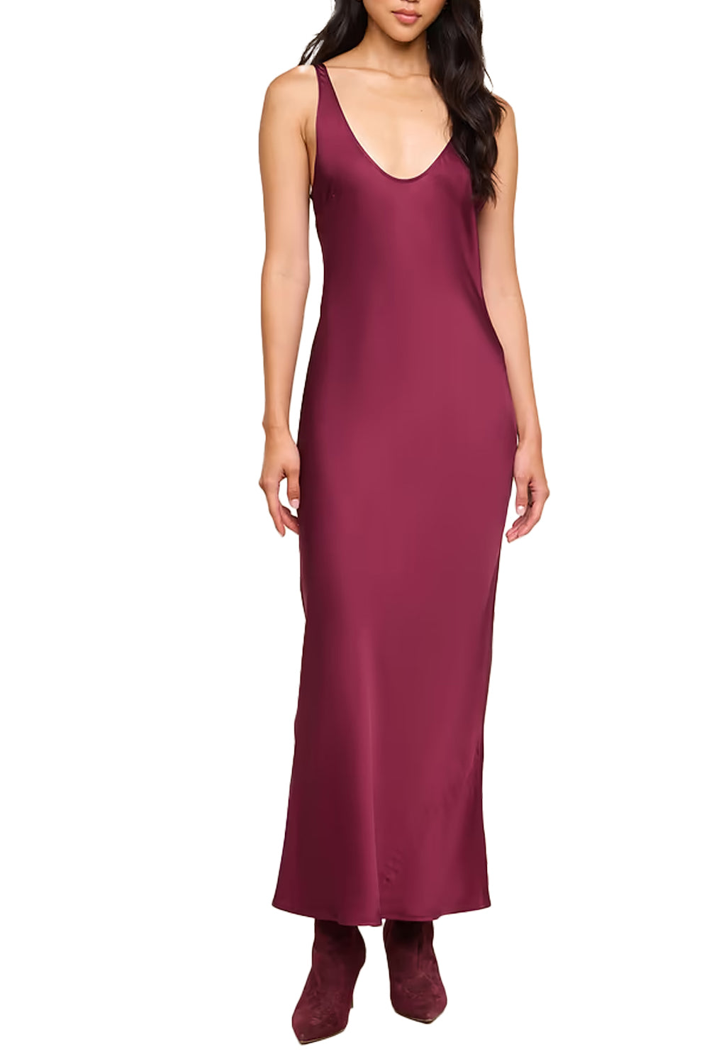 Akiya Satin Maxi Dress in Merlot Red