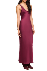 Akiya Satin Maxi Dress in Merlot Red