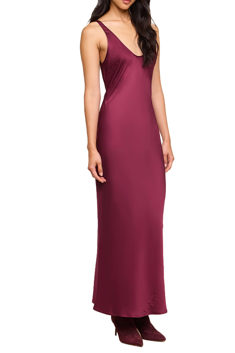Akiya Satin Maxi Dress in Merlot Red