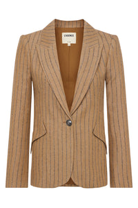 Chamberlain Pinstriped Blazer in Tan Charcoal Stripe