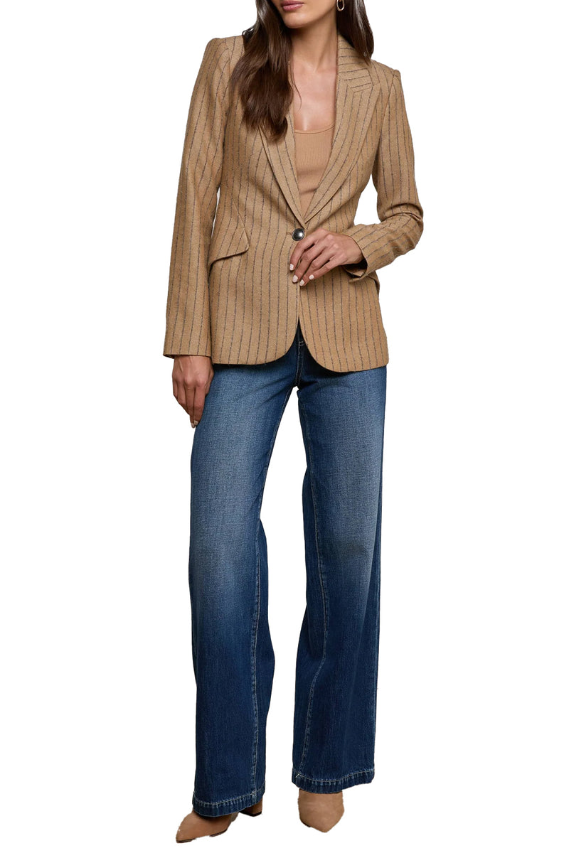 Chamberlain Pinstriped Blazer in Tan Charcoal Stripe