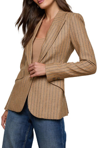 Chamberlain Pinstriped Blazer in Tan Charcoal Stripe