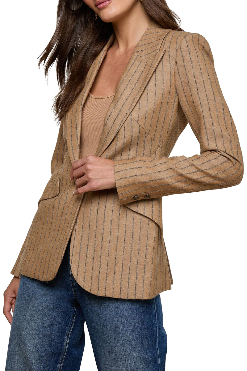 Chamberlain Pinstriped Blazer in Tan Charcoal Stripe
