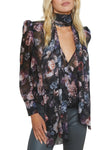 Cambria Silk Tie-Neck Blouse in Black Multi Vintage Oil Flower