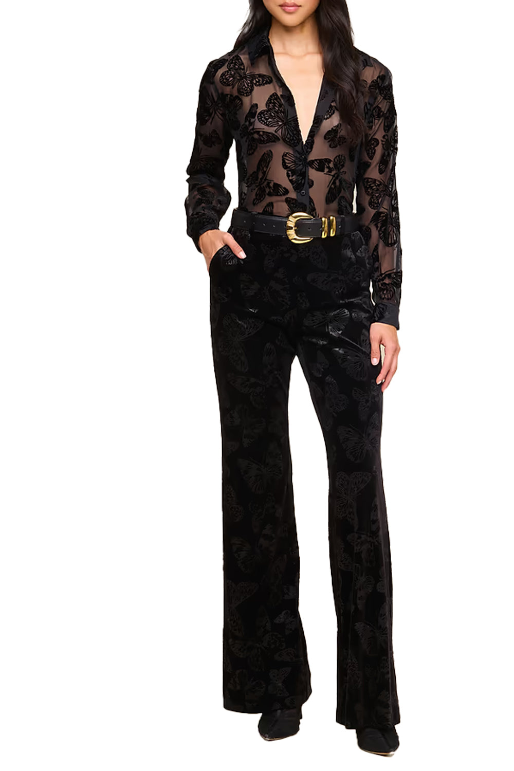 Laurent Velvet Blouse in Black Butterfly