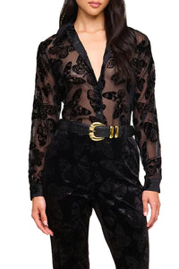Laurent Velvet Blouse in Black Butterfly