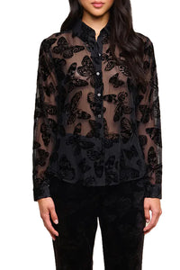 Laurent Velvet Blouse in Black Butterfly