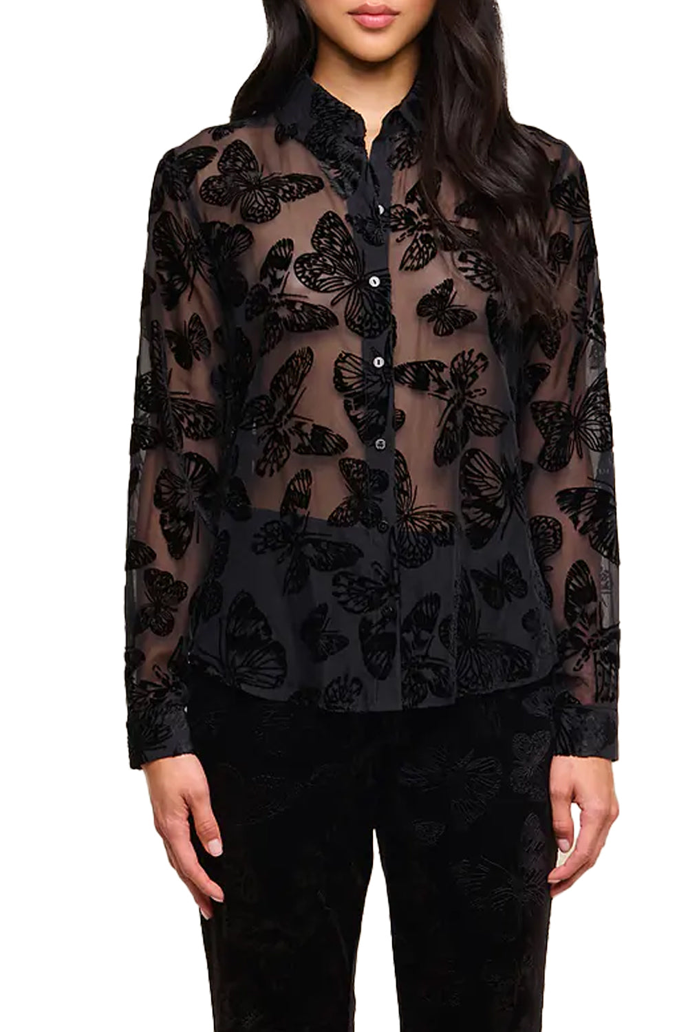 Laurent Velvet Blouse in Black Butterfly