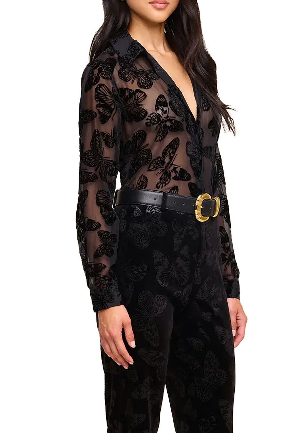 Laurent Velvet Blouse in Black Butterfly