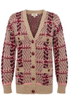 Macie Houndstooth Cardigan in Natural Pink Burgundy Black Sequin