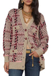 Macie Houndstooth Cardigan in Natural Pink Burgundy Black Sequin