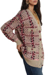 Macie Houndstooth Cardigan in Natural Pink Burgundy Black Sequin