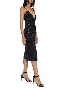 Chatou Sequin Twist-Front Dress in Black