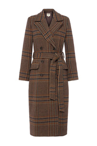 Kolina Plaid Long Coat in Brown Plaid