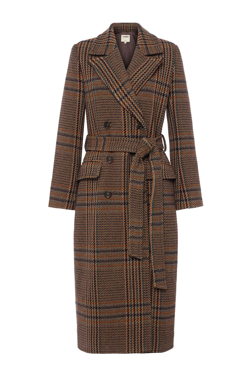 Kolina Plaid Long Coat in Brown Plaid
