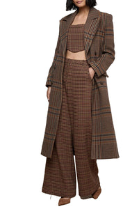 Kolina Plaid Long Coat in Brown Plaid