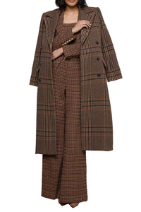 Kolina Plaid Long Coat in Brown Plaid