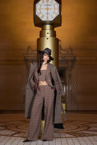 Kolina Plaid Long Coat in Brown Plaid