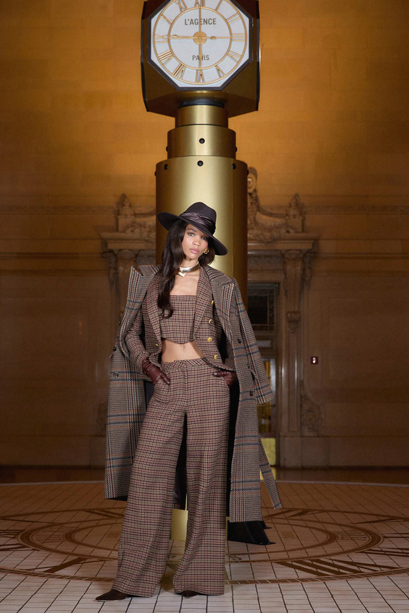 Kolina Plaid Long Coat in Brown Plaid