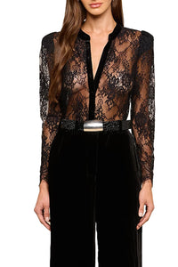 Dorothea Velvet Lace Blouse in Black