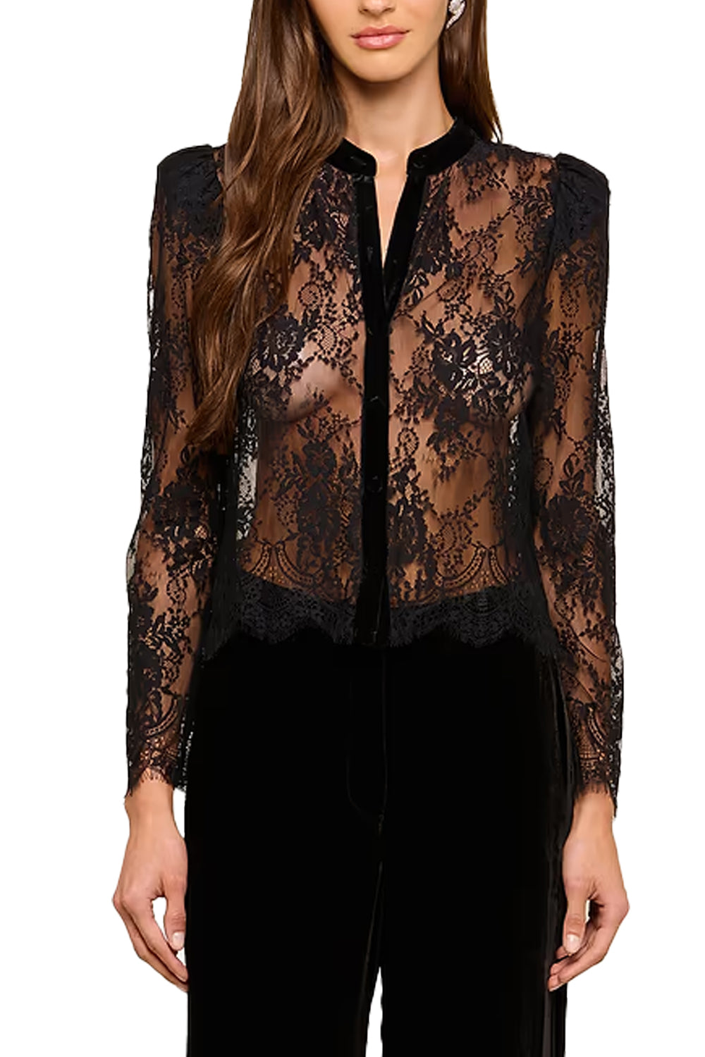 Dorothea Velvet Lace Blouse in Black