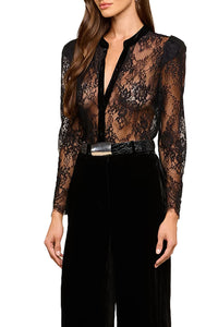 Dorothea Velvet Lace Blouse in Black