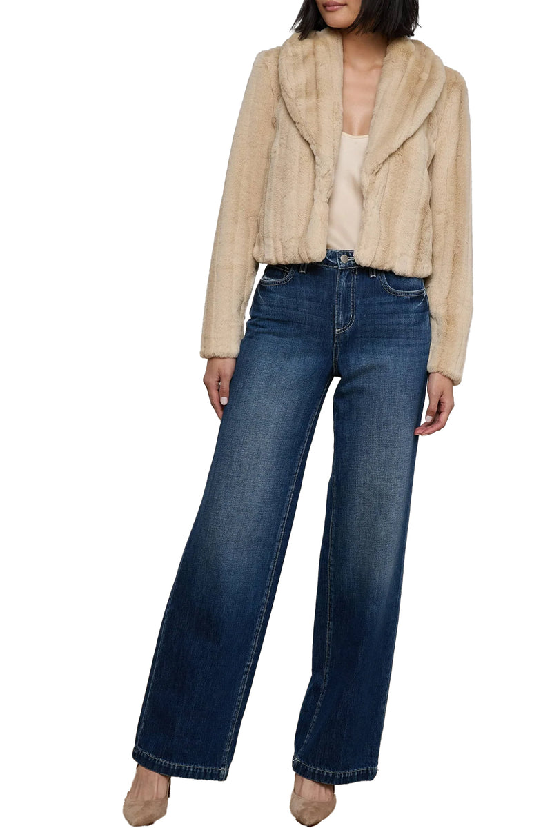 Davy Faux Fur Jacket in Latte Striped Fur