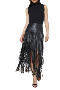 Karolina Fringe Skirt in Black