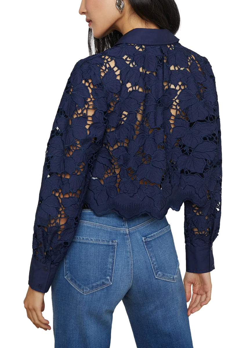 Seychelle Lace Cropped Blouse in Navy