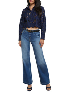 Seychelle Lace Cropped Blouse in Navy