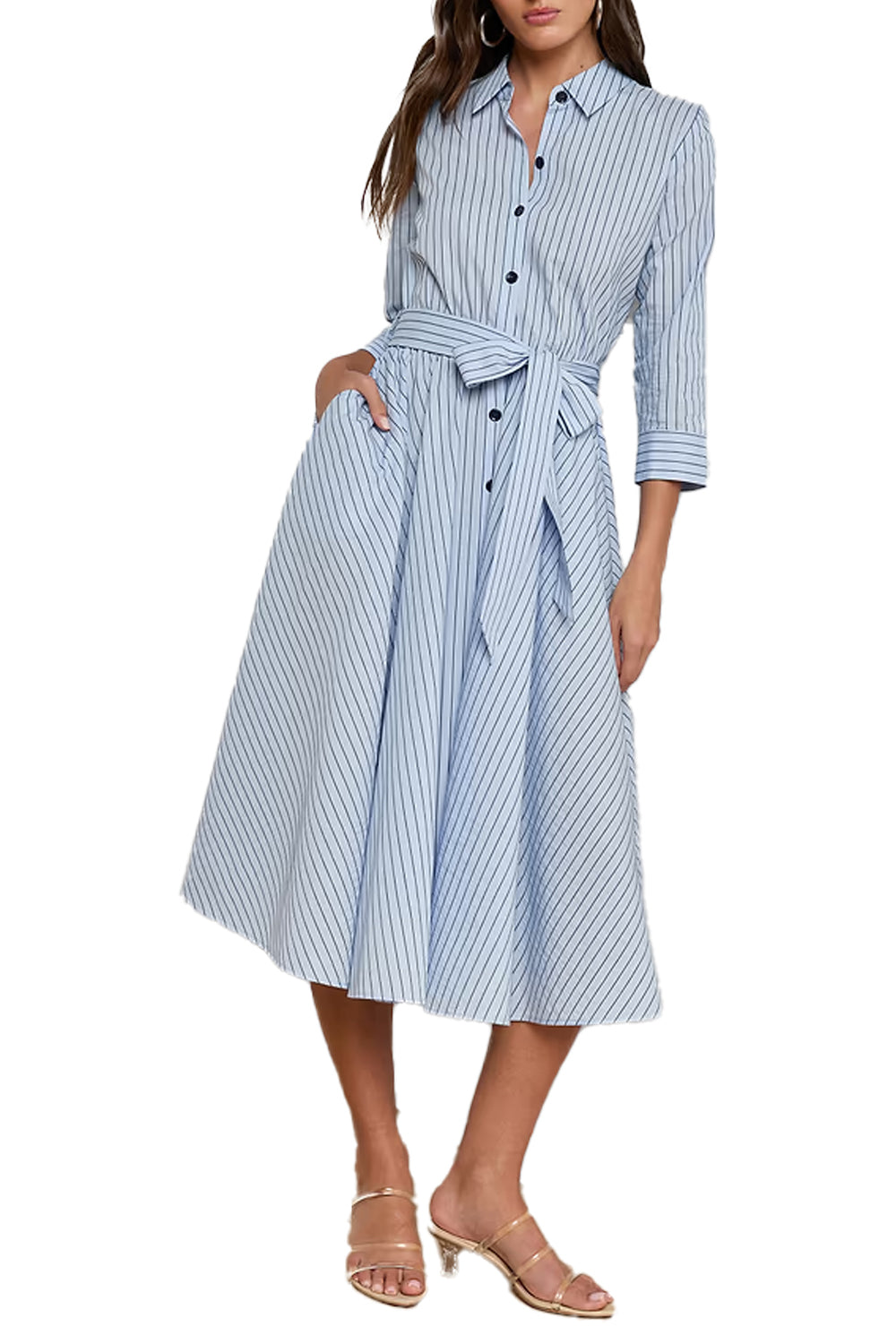 Ralphie Midi Dress in Light Blue Dark Blue Stripe
