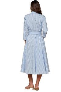 Ralphie Midi Dress in Light Blue Dark Blue Stripe