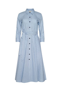 Ralphie Midi Dress in Light Blue Dark Blue Stripe