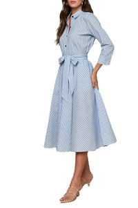 Ralphie Midi Dress in Light Blue Dark Blue Stripe