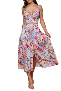 Seina Poplin Midi Skirt in Light Pink Multi