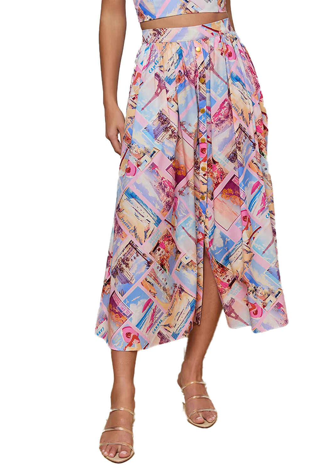 Seina Poplin Midi Skirt in Light Pink Multi