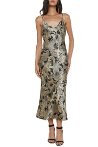 Seridie Silk Slip Dress in Gold Multi Textured Paisley