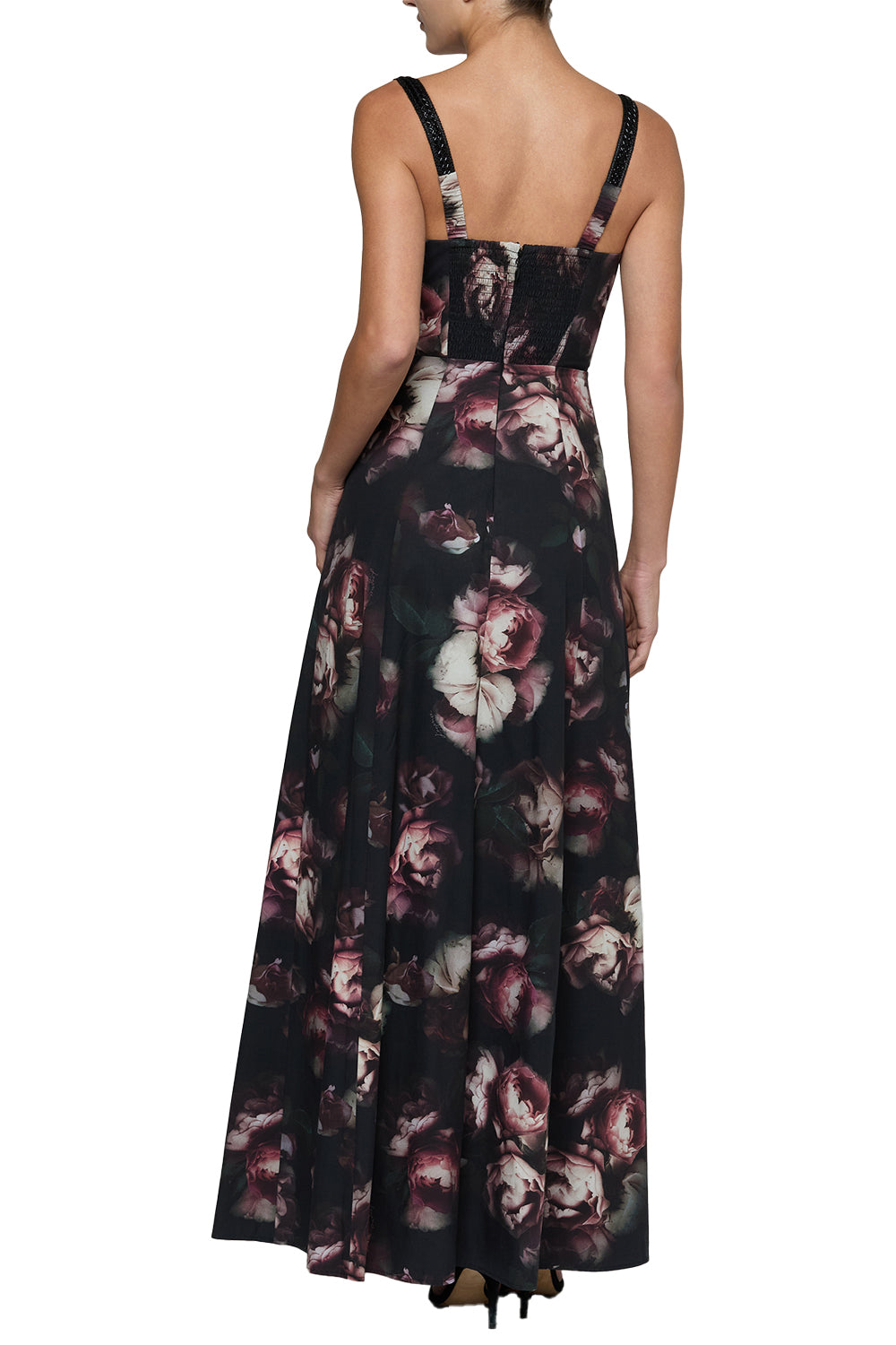 Sutton Beaded Strap Maxi Dress in Mauve Large Distressed Rose