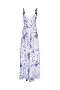 Sutton Beaded Strap Gown in Ivory Blue Watercolor
