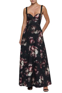 Sutton Beaded Strap Maxi Dress in Mauve Large Distressed Rose