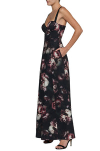 Sutton Beaded Strap Maxi Dress in Mauve Large Distressed Rose