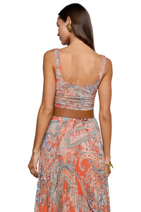 Rasha Mesh Paisley Tank in Orange Light Blue Traditional Paisley