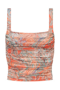 Rasha Mesh Paisley Tank in Orange Light Blue Traditional Paisley