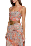 Rasha Mesh Paisley Tank in Orange Light Blue Traditional Paisley