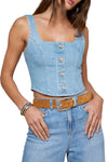Saga Denim Top in Olivera